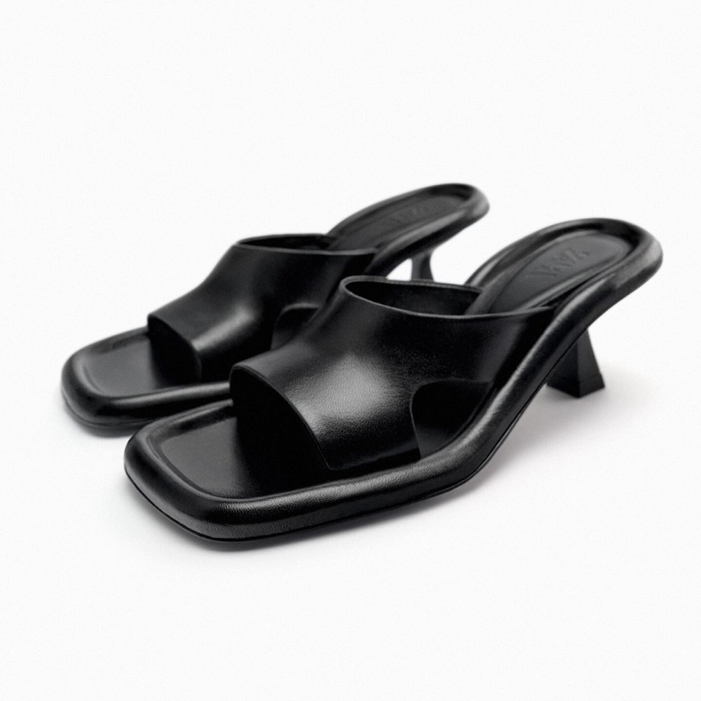 Zara | Black Leather Heeled Mules - Picture 2 of 12